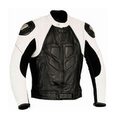 REF:GM163 BLANCA/NEGRACHAQUETA DE PIEL PARA MOTO, CON PROTECTORES DE TITANIO