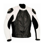 REF:GM163 BLANCA/NEGRACHAQUETA DE PIEL PARA MOTO, CON PROTECTORES DE TITANIO