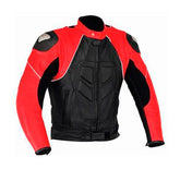 REF:GM163 ROJA/NEGRACHAQUETA DE PIEL PARA MOTO, CON PROTECCIONES DE TITANIO