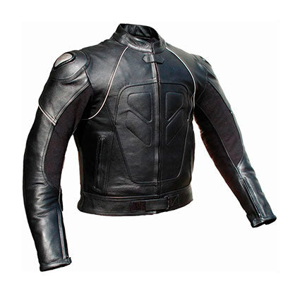 REF:GM163 NEGRA, CON JOROBACHAQUETA DE CUERO CON PROTECCIONES DE TITANIO Y JOROBA