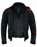 REF:VULCANO ROJO NEGROCHAQUETA DE MOTO PERFORADA DE VERANO CON FORRO IMERMEABLE EXTRAIBLE Y PROTECTORES C.E. UNISEX