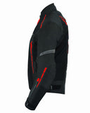 REF:VULCANO ROJO NEGROCHAQUETA DE MOTO PERFORADA DE VERANO CON FORRO IMERMEABLE EXTRAIBLE Y PROTECTORES C.E. UNISEX