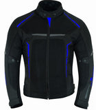 REF:VULCANO AZUL NEGROCHAQUETA DE MOTO PERFORADA DE VERANO CON FORRO IMERMEABLE Y EXTRAIBLE CON PROTECCIONES CE. UNISEX