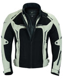 REF:VULCANO PLATA BLANCO NEGROCHAQUETA DE MOTO PERFORADA DE VERANO CON FORRO IMERMEABLE Y EXTRAIBLE CON PROTECCIONES CE. UNISEX