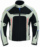REF:VULCANO PLATA BLANCO ROJO AZULCHAQUETA DE MOTO PERFORADA DE VERANO CON FORRO IMERMEABLE Y EXTRAIBLE CON PROTECCIONES CE. UNISEX