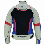 REF:Diana plata blanco rojo azulCHAQUETA DE MOTO PARA CHICAS CON PROTECCIONES C.E. Y FORRO IMPERMEABLE EXTRAIBLE