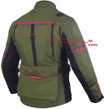 REF:NAPTUNO VERDE MILITAR ROJOCHAQUETA 3/4 UNISEX DE MOTO EN TEXTIL, IMPERMEABLE, TRANSPIRABLE Y TÉRMICO CON PROTECCIONES C.E.