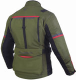 REF:NAPTUNO VERDE MILITAR ROJOCHAQUETA 3/4 UNISEX DE MOTO EN TEXTIL, IMPERMEABLE, TRANSPIRABLE Y TÉRMICO CON PROTECCIONES C.E.