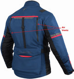 REF:NAPTUNO AZUL MARINO ROJOCHAQUETA 3/4 UNISEX DE MOTO EN TEXTIL, IMPERMEABLE, TRANSPIRABLE Y TÉRMICO CON PROTECCIONES C.E.