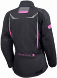 REF:MINERVA GRIS FUCSIA NEGRACHAQUETA MUJER 3/4 DE MOTO EN TEXTIL IMPERMEABLE, TRANSPIRABLE Y TÉRMICO CON PROTECCIONES C.E.