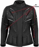 REF:MINERVA NEGRACHAQUETA MUJER 3/4 DE MOTO EN TEXTIL IMPERMEABLE, TRANSPIRABLE, TÉRMICO CON PROTECCIONES C.E.
