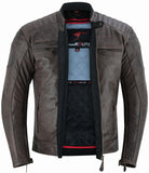 CHAQUETA DE MOTO EN PIEL DE BÚFALO ESTILO VINTAGE MARRON CON FORRO Y PROTECCIONES EXTRAIBLES