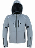 REF:KARAKARUM GRIS PLATACHAQUETA DE MOTO UNISEX EN TEJIDO SOFTSHELL, NEOPRENO IMPERMEABLE, TÉRMICO Y PROTECTORES C.E.