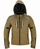 REF:KARAKARUM BEIGE CAMELLOCHAQUETA DE MOTO UNISEX EN TEJIDO SOFTSHELL, NEOPRENO IMPERMEABLE, TÉRMICO Y PROTECTORES C.E.