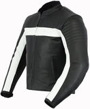 REF:GM175 NEGRA - BLANCACHAQUETA DE MOTO EN PIEL CON PROTECCIONES EXTRAIBLES