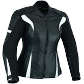 REF:AFRODITA BLANCA NEGRACHAQUETA DE MOTO EN CUERO PARA CHICAS CON PROTECTORES C.E