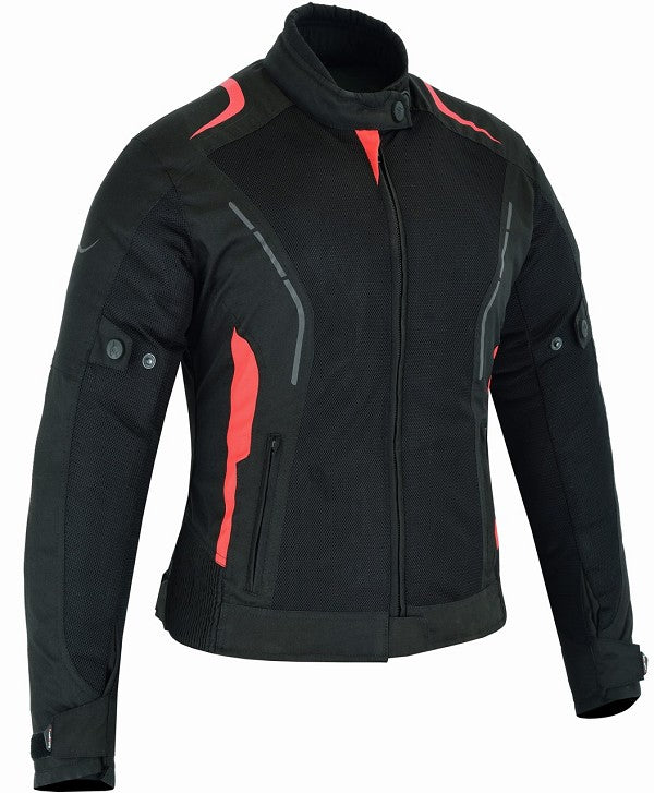 REF:Diana Rojo MujerCHAQUETA DE VERANO PARA CHICAS MOTERAS CON PROTECCIONES C.E. Y FORRO IMPERMEABLE EXTRAIBLE