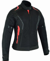 REF:Diana Rojo MujerCHAQUETA DE VERANO PARA CHICAS MOTERAS CON PROTECCIONES C.E. Y FORRO IMPERMEABLE EXTRAIBLE