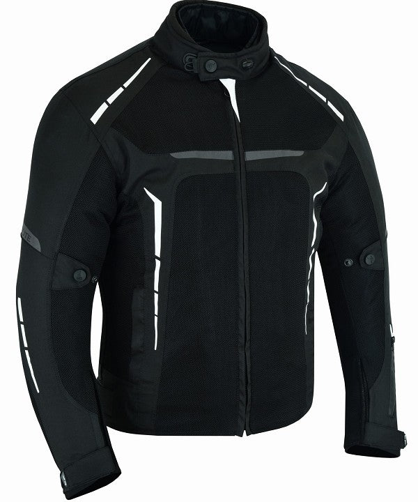 REF:VULCANO BLANCO NEGROCHAQUETA DE MOTO PERFORADA DE VERANO CON FORRO IMERMEABLE EXTRAIBLE Y PROTECTORES C.E. UNISEX