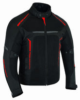 REF:VULCANO ROJO NEGROCHAQUETA DE MOTO PERFORADA DE VERANO CON FORRO IMERMEABLE EXTRAIBLE Y PROTECTORES C.E. UNISEX