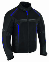 REF:VULCANO AZUL NEGROCHAQUETA DE MOTO PERFORADA DE VERANO CON FORRO IMERMEABLE Y EXTRAIBLE CON PROTECCIONES CE. UNISEX
