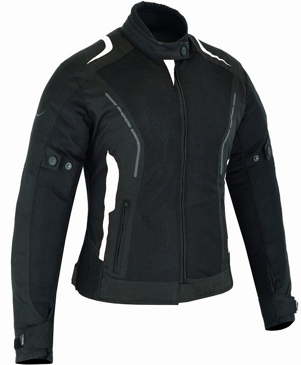 REF:Diana Blanca Negra MujerCHAQUETA DE MOTO PARA MUJER DE VERANO CON PROTECCIONES C.E. Y FORRO IMPERMEABLE EXTRAIBLE