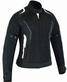 REF:Diana Blanca Negra MujerCHAQUETA DE MOTO PARA MUJER DE VERANO CON PROTECCIONES C.E. Y FORRO IMPERMEABLE EXTRAIBLE