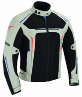 REF:VULCANO PLATA BLANCO ROJO AZULCHAQUETA DE MOTO PERFORADA DE VERANO CON FORRO IMERMEABLE Y EXTRAIBLE CON PROTECCIONES CE. UNISEX