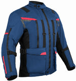 REF:NAPTUNO AZUL MARINO ROJOCHAQUETA 3/4 UNISEX DE MOTO EN TEXTIL, IMPERMEABLE, TRANSPIRABLE Y TÉRMICO CON PROTECCIONES C.E.