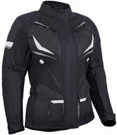 REF:MINERVA BLANCA NEGRACHAQUETA MUJER 3/4 DE MOTO EN TEXTIL IMPERMEABLE, TRANSPIRABLE Y TÉRMICO CON PROTECCIONES C.E.