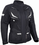 REF:MINERVA BLANCA NEGRACHAQUETA MUJER 3/4 DE MOTO EN TEXTIL IMPERMEABLE, TRANSPIRABLE Y TÉRMICO CON PROTECCIONES C.E.