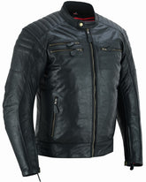 CHAQUETA DE MOTO EN PIEL DE BÚFALO ESTILO VINTAGE CON FORRO Y PROTECCIONES CE EXTRAIBLES