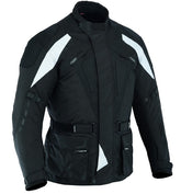 REF:GM111 BLANCA NEGRACHAQUETA DE MOTO 3/4 EN CORDURA, UNISEX, IMPERMEABLE, FORRO DESMONTABLE PROTECTORES C.E.