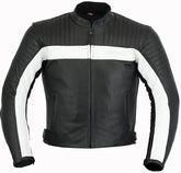 REF:GM175 NEGRA - BLANCACHAQUETA DE MOTO EN PIEL CON PROTECCIONES EXTRAIBLES