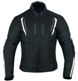 REF:DERBI BLANCA NEGRACHAQUETA DE MOTO UNISEX EN TEXTIL IMPERMEABLE, TÉRMICO CON PROTECCIONES C.E.