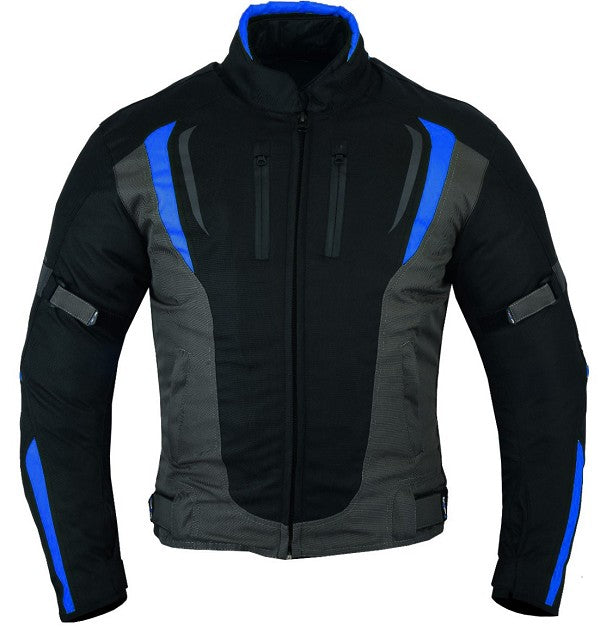 REF:DERBI AZUL GRISCHAQUETA DE MOTO UNISEX EN TEXTIL IMPERMEABLE, TÉRMICO CON PROTECCIONES C.E.