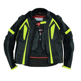 CHAQUETA DE CUERO CON PROTECTORES TPR TITANIO Y JOROBA AERODINÁMICA
