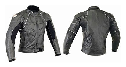 REF:GM163 NEGRA, SIN JOROBACHAQUETA DE PIEL CON PROTECCIONES DE TITANIO