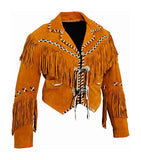 REF:GM11101CHAQUETA DE CUERO ESTILO INDIO CON FLECOS
