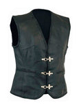REF:GM495 NEGROCHALECO DE PIEL PARA CUSTOM CON BEADWORK Y BORDES ANUDADO