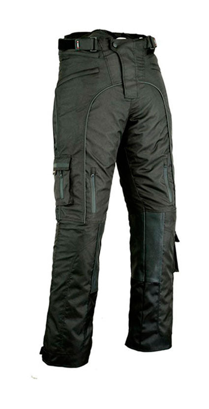 PANTALÓN DE MOTO EN CORDURA TEXTIL Y CUERO CON PROTECCIONES