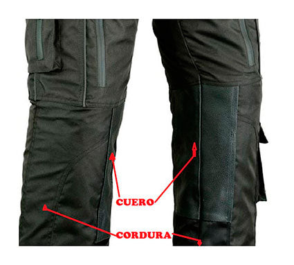 PANTALÓN DE MOTO EN CORDURA TEXTIL Y CUERO CON PROTECCIONES