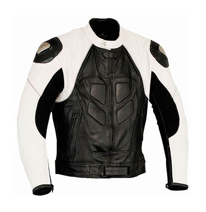REF:GM163 BLANCA/NEGRACHAQUETA DE PIEL PARA MOTO, CON PROTECTORES DE TITANIO