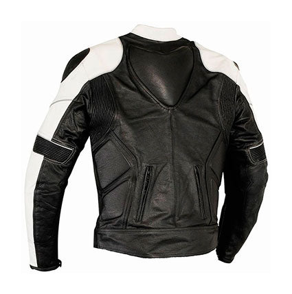 REF:GM163 BLANCA/NEGRACHAQUETA DE PIEL PARA MOTO, CON PROTECTORES DE TITANIO