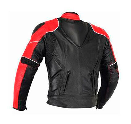 REF:GM163 ROJA/NEGRACHAQUETA DE PIEL PARA MOTO, CON PROTECCIONES DE TITANIO