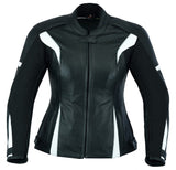 REF:AFRODITA BLANCA NEGRACHAQUETA DE MOTO EN CUERO PARA CHICAS CON PROTECTORES C.E