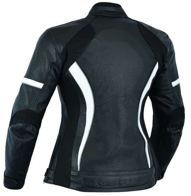 REF:AFRODITA BLANCA NEGRACHAQUETA DE MOTO EN CUERO PARA CHICAS CON PROTECTORES C.E