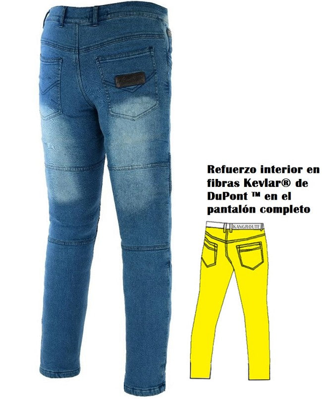 PANTALÓN VAQUERO FLEXIBLE UNISEX CON REFUERZOS DE KEVLAR FORRADO COMPLETO Y PROTECCIONES C.E. DESMONTABLE