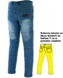 PANTALÓN VAQUERO FLEXIBLE UNISEX CON REFUERZOS DE KEVLAR FORRADO COMPLETO Y PROTECCIONES C.E. DESMONTABLE