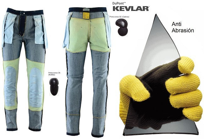 PANTALÓN VAQUERO UNISEX DE KEVLAR (TEJANO FLEXIBLE) CON PROTECCIONES C.E. Y ZONAS ELÁSTICAS